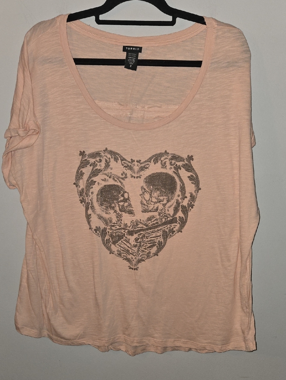 torrid Peach Short Sleeve Tee with Skeleton Heart Graphic